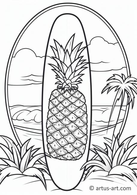 Pagina da colorare di Ananas con una tavola da surf